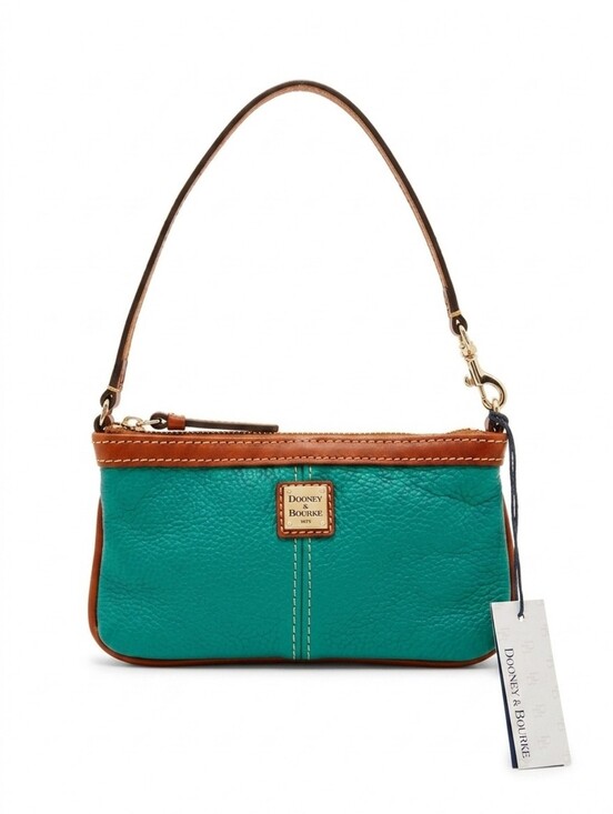 Dooney & Bourke Handbags - Dooney & Bourke Teal Pebbled Leather Wristlet with Brown Trim ~ New With Tags